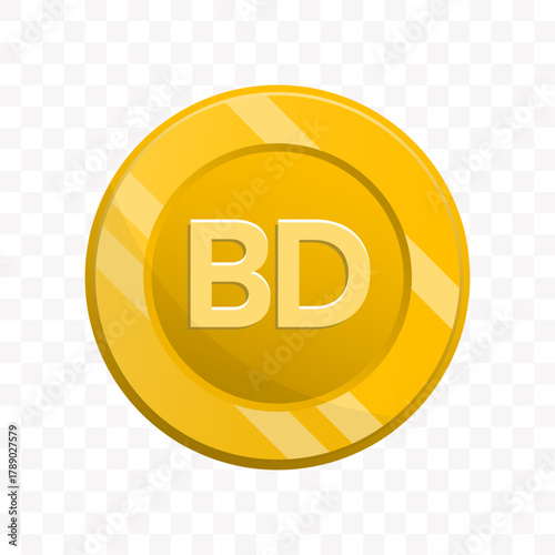 Flat Style Golden Bangladesh Taka Currency Coin Illustration Asset