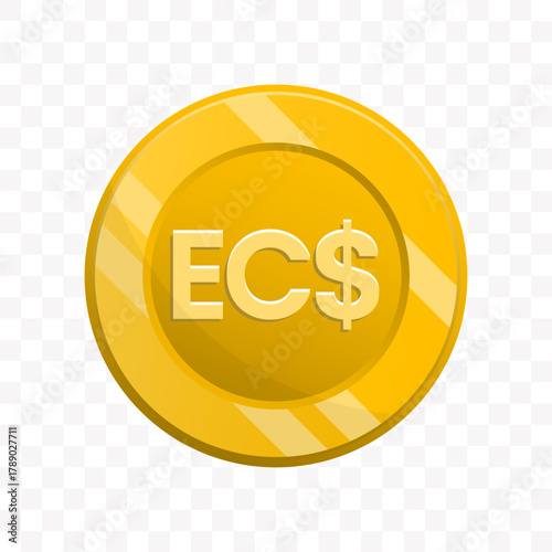 Cartoon Style East Caribbean Dollar Coin Currency Illustration Element