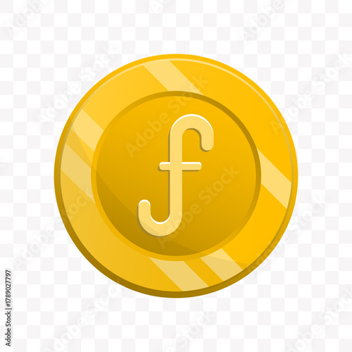 Cartoon Style Detailed Filecoin Cryptocurrency Symbol on Golden Coin Asset