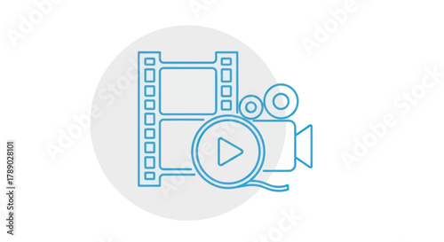 Video Production Equipment and Film Reel Icon.