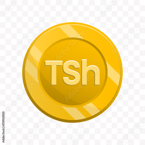 Cartoon Style Shiny Tanzania Shilling Currency Symbol Coin Illustration