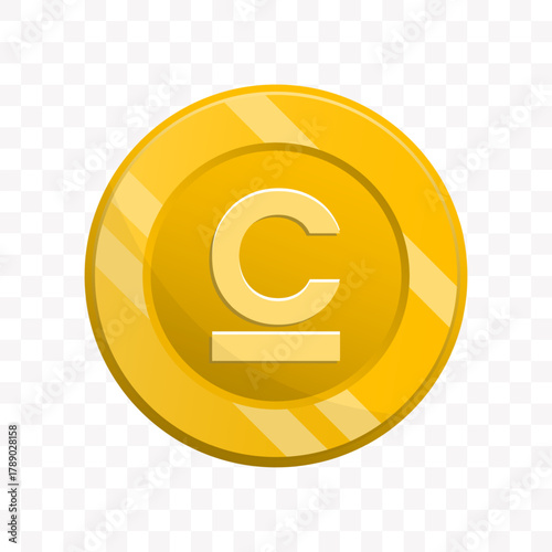 Cartoon Style Golden Cent Coin Currency Finance Money Icon