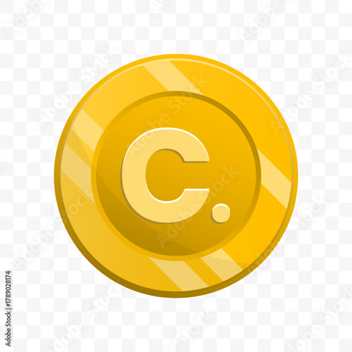 Glossy Striped Initial C Coin Symbol Currency Digital Icon