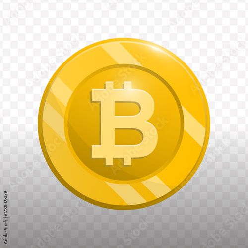 Simple Flat Style Golden Bitcoin Currency Illustration on Black Background