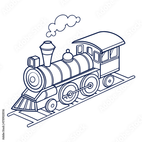 Outline drawing of a cartoon steam train with smoke coming from chimney steam engine