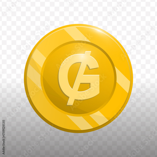 Flat Style Golden Guaranies Currency Coin Icon Illustration Graphic Design