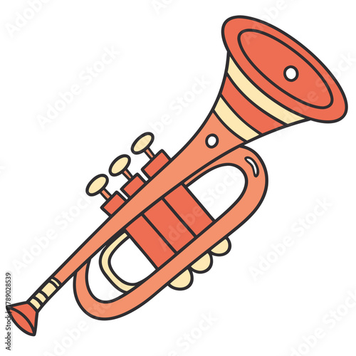 Cartoon Trumpet Musical Instrument Illustration on White Background brass instrument