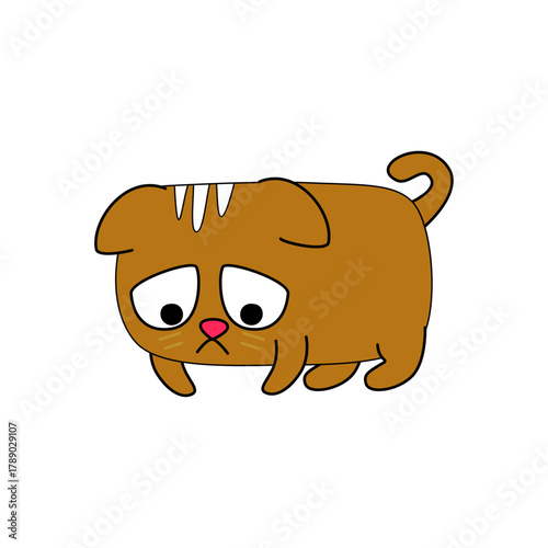 A lonely and dejected cartoon animal illustration, showcasing a cute, sad creature with big, expressive eyes and a mournful expression
