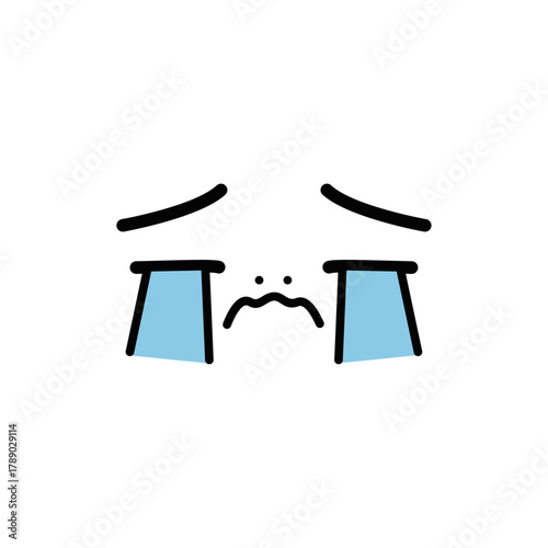 A simple hand-drawn cartoon face with blue tears expressing deep sadness and crying emotions