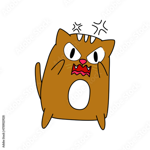 Angry Orange Cat Cartoon Character Showing Its Teeth and Fangs with Mad Eyes