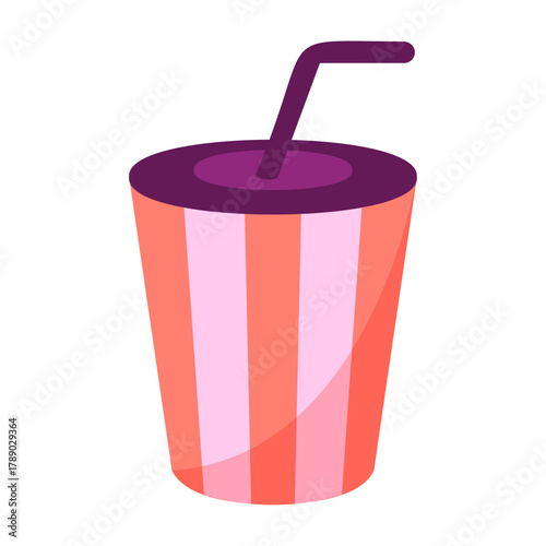 Delicious Drink Enjoy a Sweet Soda with a Straw in a Classic Striped Cup Design