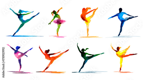 Abstract Dynamic Figures and Athletes Brushstroke Illustrations Set