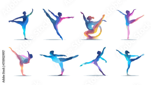 Abstract Dynamic Figures and Athletes Brushstroke Illustrations Set