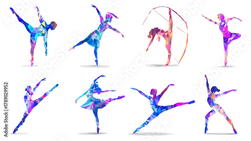 Abstract Dynamic Figures and Athletes Brushstroke Illustrations Set