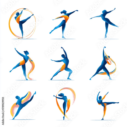Abstract Dynamic Figures and Athletes Brushstroke Illustrations Set