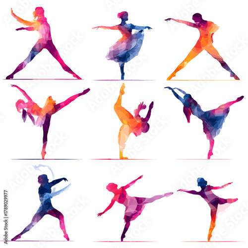 Abstract Dynamic Figures and Athletes Brushstroke Illustrations Set