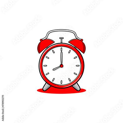 Red Alarm Clock Illustration Showing Eight OClock Time.