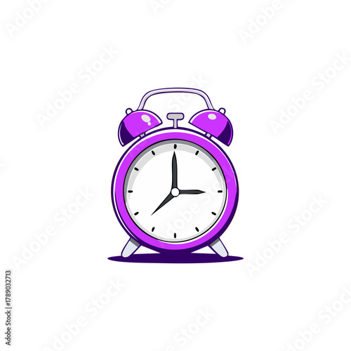 Purple Alarm Clock Illustration Showing Eight OClock Time.