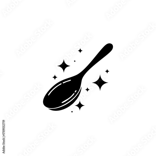 Shiny Spoon Icon with Sparkling Stars for Cleanliness.