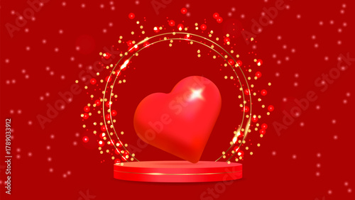 Valentines Day Luxury podium Heart 3D Style symbolizing love and elegance. For advertising marketing web design and festive event promotion. Vector illustration...
