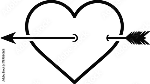Heart pierced by cupid's arrow, symbolizing love and passion. isolated on white background, Vector, illustration.