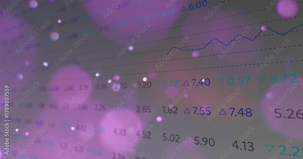 Naklejka premium Displaying translucent numeric overlay on screen, showing numbers, deltas, blue line and bokeh