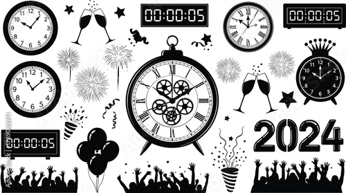 New year countdown and party celebration elements, vector design isolated on white background, Vector, illustration