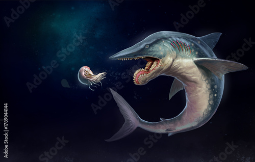Helicoprion – Prehistoric Spiral-Toothed Shark Illustration.