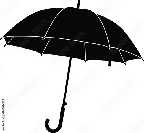 Open black umbrella silhouette, perfect for weather protection isolated on white background, Vector, illustration