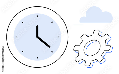 Clock, gear, and cloud emphasizing time, efficiency, and innovation. Ideal for productivity, scheduling, workflow automation system integration strategy planning. A simple flat metaphor