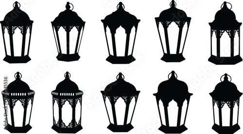 Ornate traditional arabic lantern silhouettes collection design isolated on white background, Vector, illustration