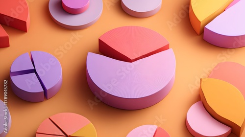 Three dimensional geometric shapes illustrating proportional data distribution across a warm background