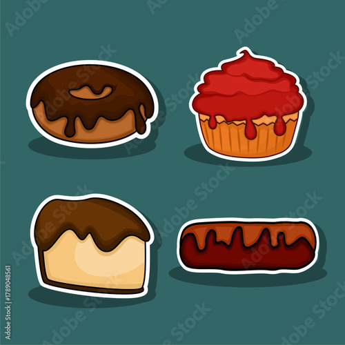 Delicious Desserts Donut, Cupcake, Eclair and Pastry Stickers