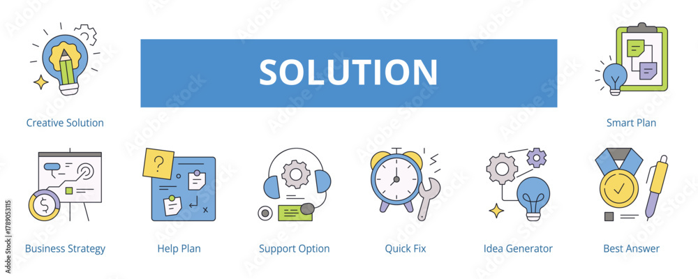Fototapeta Solution Lineal Color Banner Web Icon Set Vector Illustration