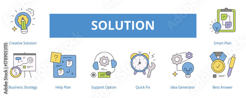 Solution Lineal Color Banner Web Icon Set Vector Illustration