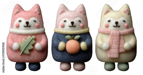 Cute Cats in Colorful Outfits with Soft Textures, Isolated on Transparent Background