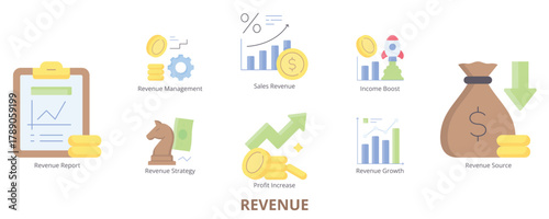 Revenue Flat Banner Web Icon Set Vector Illustration