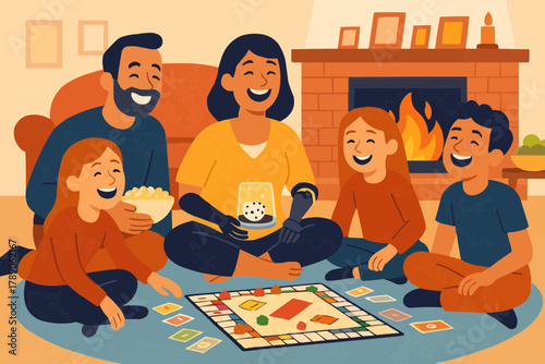 Amputee Parent Playing Board Games with Family on Floor