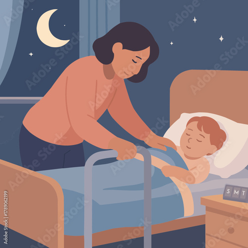 Parent with Chronic Illness Tucking in Child with Loving Care