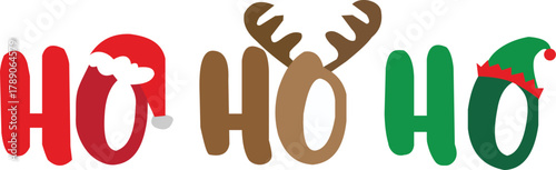 Christmas ho ho ho text with santa hat and reindeer antlers