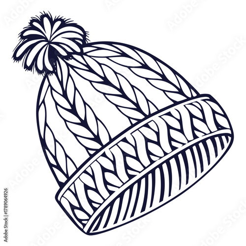 Dark Blue Knitted Winter Hat with Large Pom- Pom beanie wool