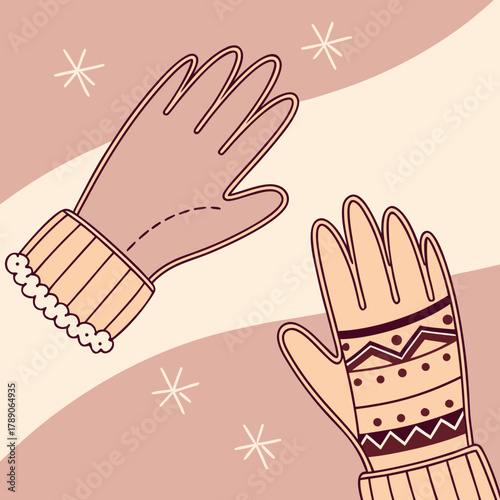 Cozy Winter Gloves with Snowflake Accents on Pastel Background mittens warm