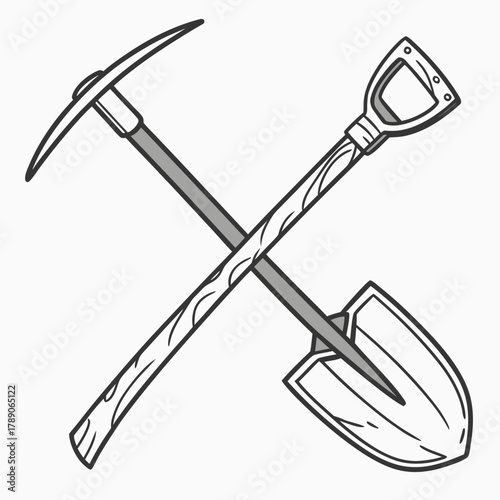 Crossed pickaxe and shovel on white background tools mining