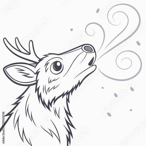 Deer Exhaling Frosty Breath With Swirling Patterns On White Background animal wildlife