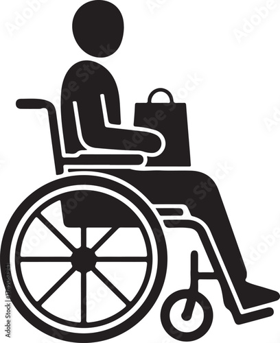  Person in Wheelchair with Shopping Bag Icon - Vector Illustration of Disability, Accessibility, and Independent Living