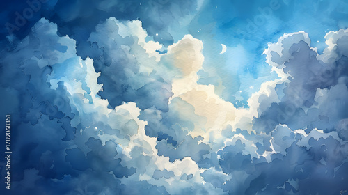 watercolor macro night cloud with moonlight