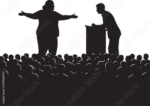  Dynamic Silhouettes Speakers Addressing an Engaged Audience at a Public Event, Debate, or Conference.