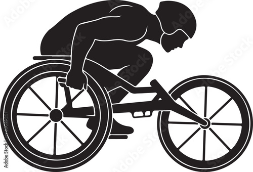 Dynamic Silhouette of a Wheelchair Racing Athlete or Para-Athlete in motion, representing adaptive sports and Paralympic competition, suitable for sport events and inspiring themes.