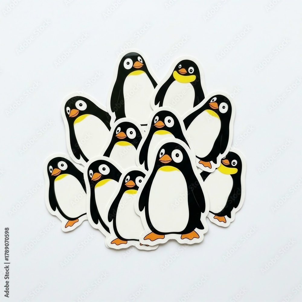 Naklejka premium Playful Cartoon Penguins in Various Expressions and Delightful Arrangements