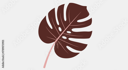 Minimalist Chocolate Brown Monstera Leaf Illustration - Tropical Botanical Art